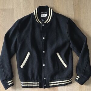Saint Laurent Black and Cream Varsity Jacket